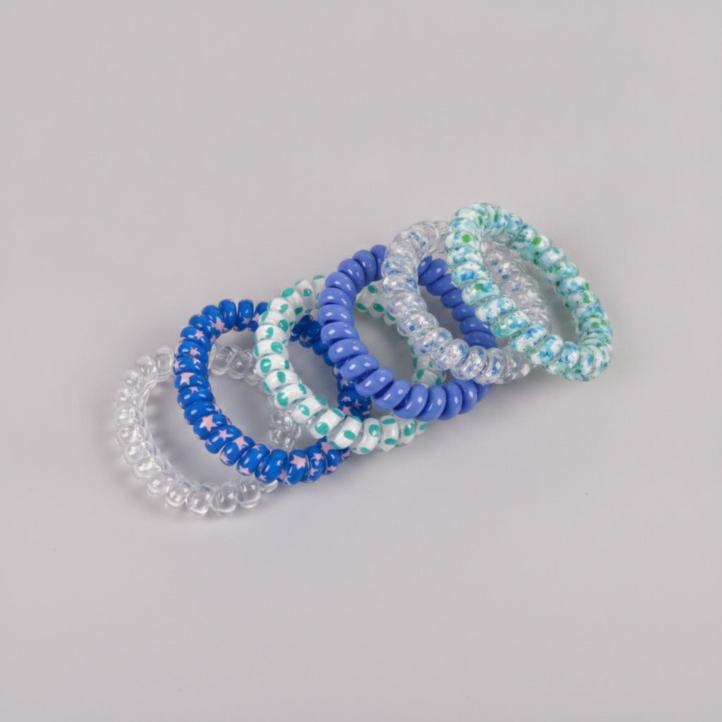 Beaded Spiral Hair Ties Blue Glitter Set – hair accessories (view 1)
