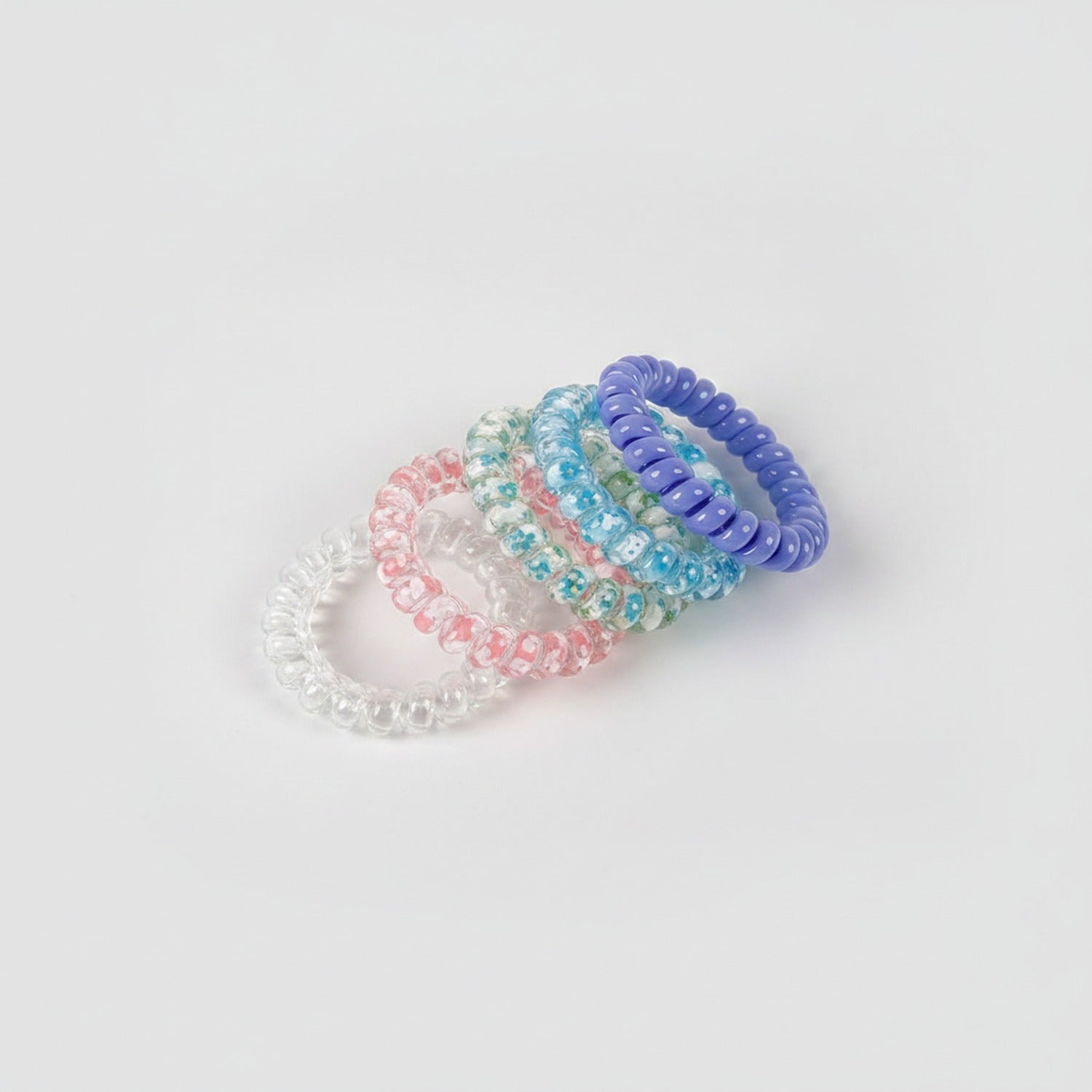 Beaded Spiral Hair Ties Blue Glitter Set