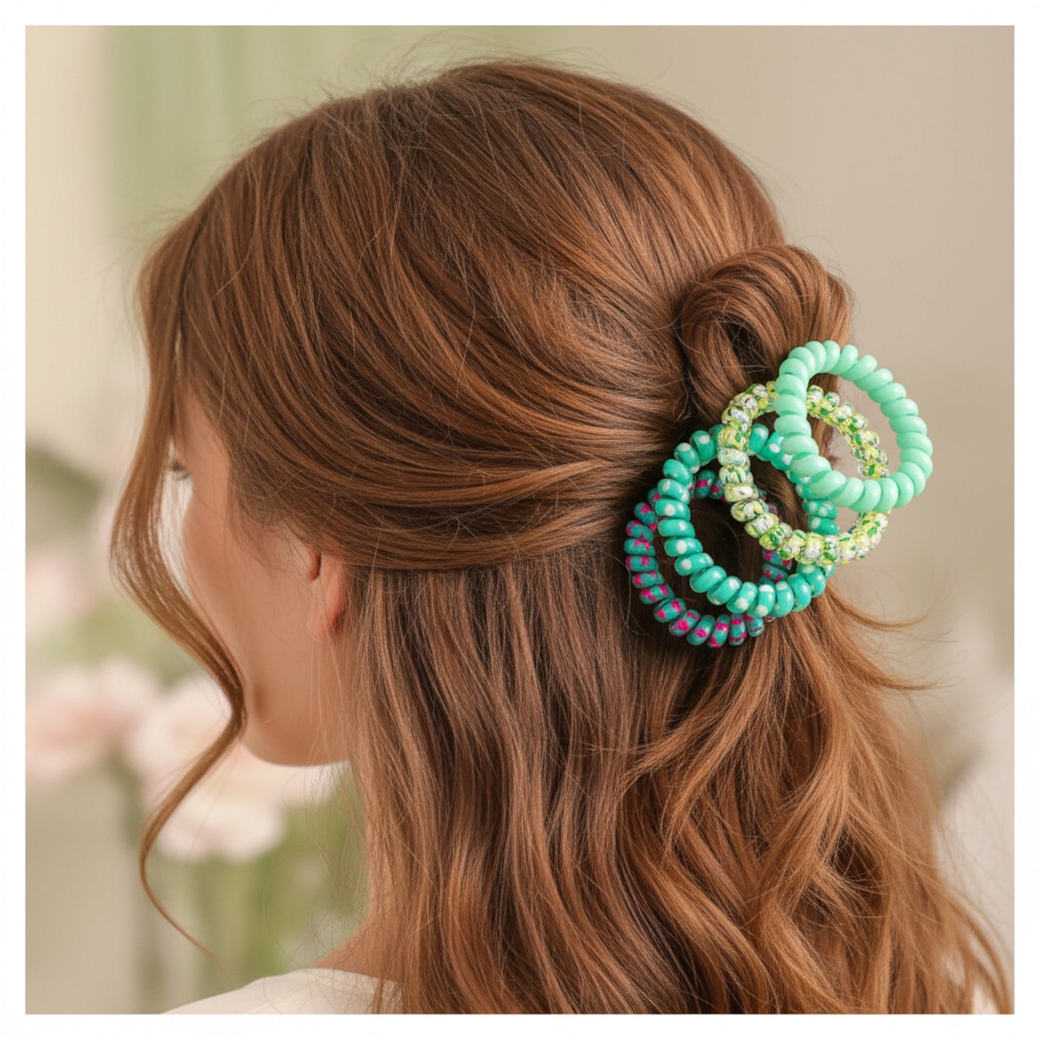 Spiral Hair Ties Colorful Beaded Set