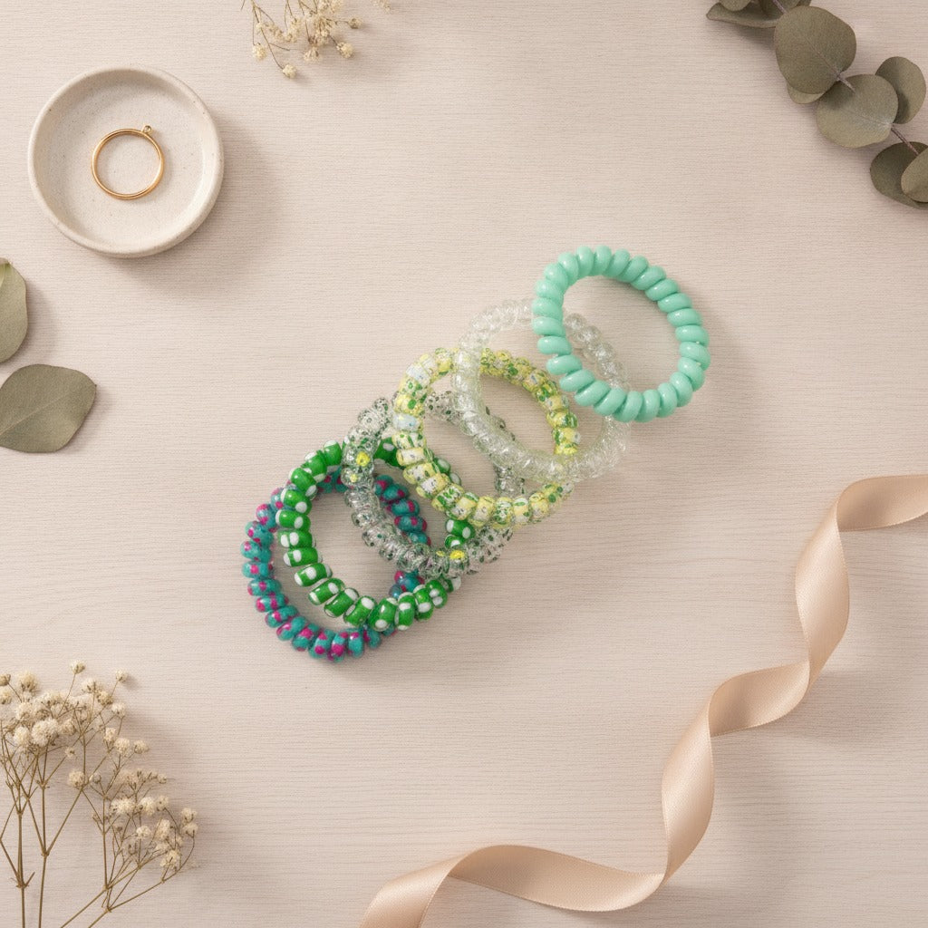 Spiral Hair Ties Colorful Beaded Set – hair accessories (view 2)