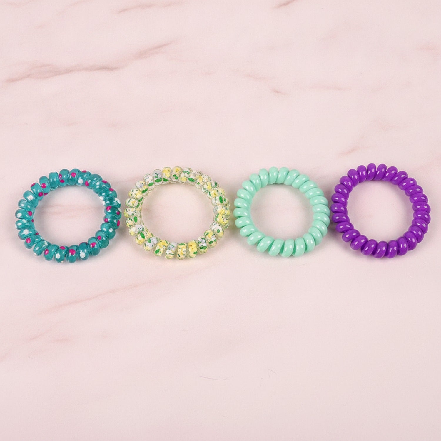 Spiral Hair Ties Colorful Beaded Set