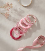Beaded Spiral Hair Ties Rhinestone Pink Set – hair accessories (view 2)