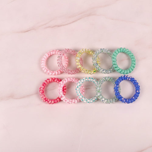Beaded Spiral Hair Ties Rhinestone Pink Set