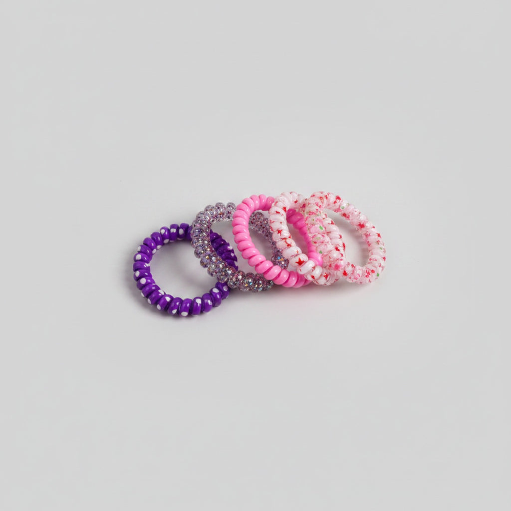 Spiral Hair Ties Rhinestone Beaded Set Purple Pink