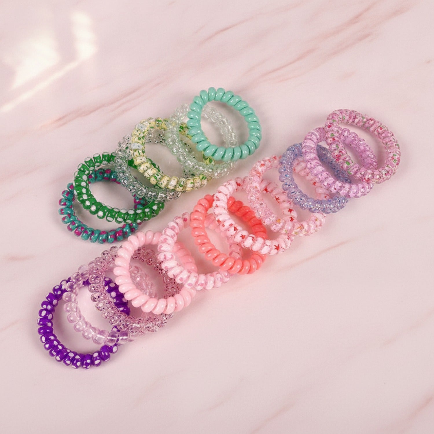 Spiral Hair Ties Rhinestone Beaded Set Purple Pink