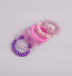 Spiral Hair Ties Rhinestone Beaded Set Purple Pink – hair accessories (view 1)