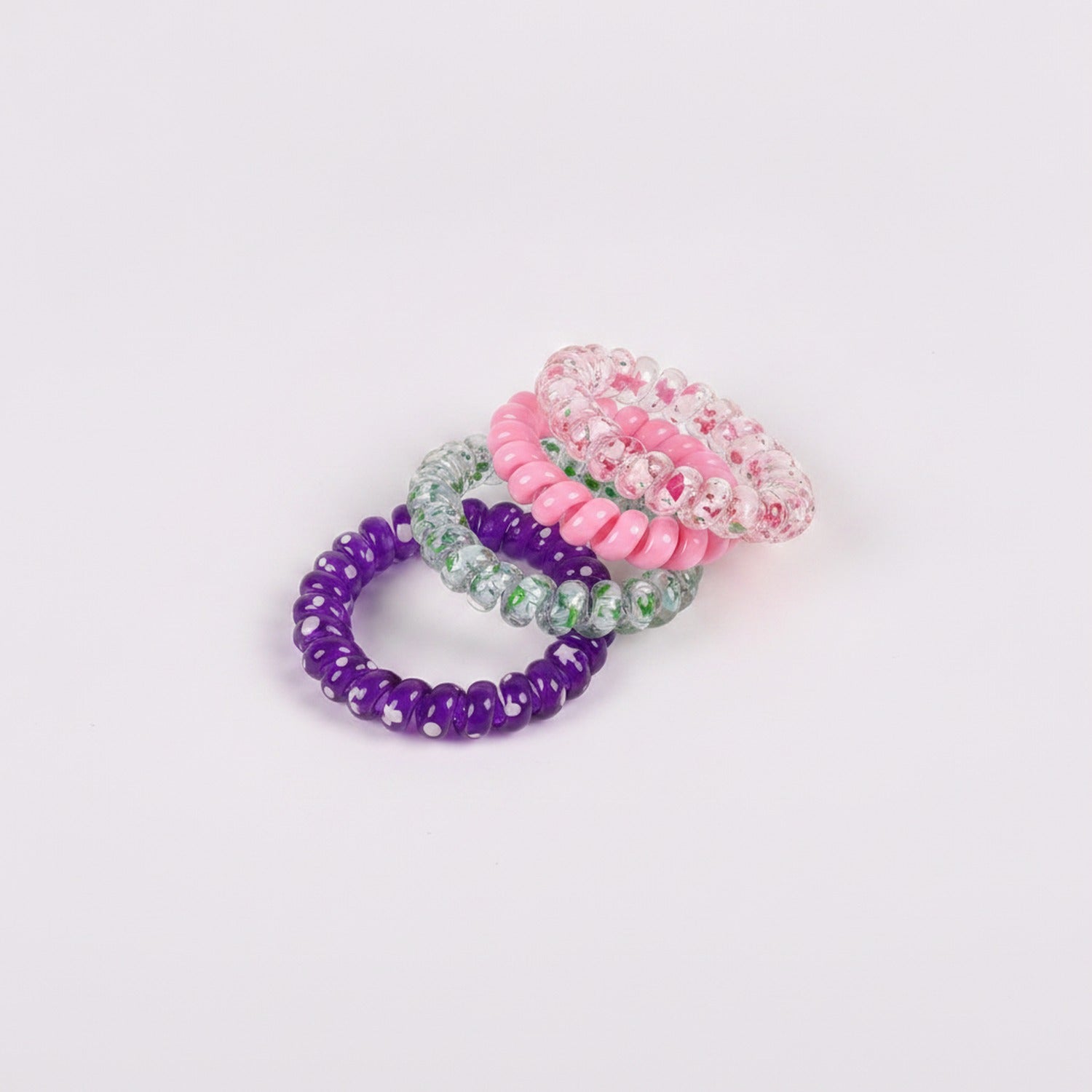 Spiral Hair Ties Rhinestone Beaded Set Purple Pink
