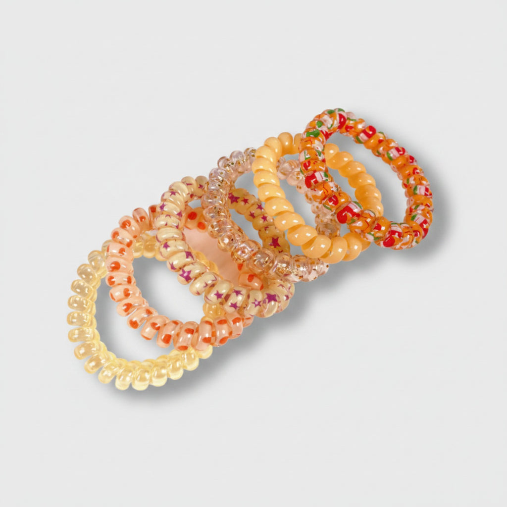 Beaded Spiral Hair Ties Set Orange