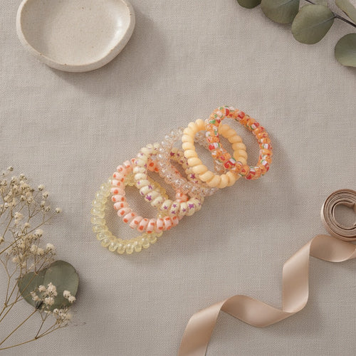 Beaded Spiral Hair Ties Set Orange