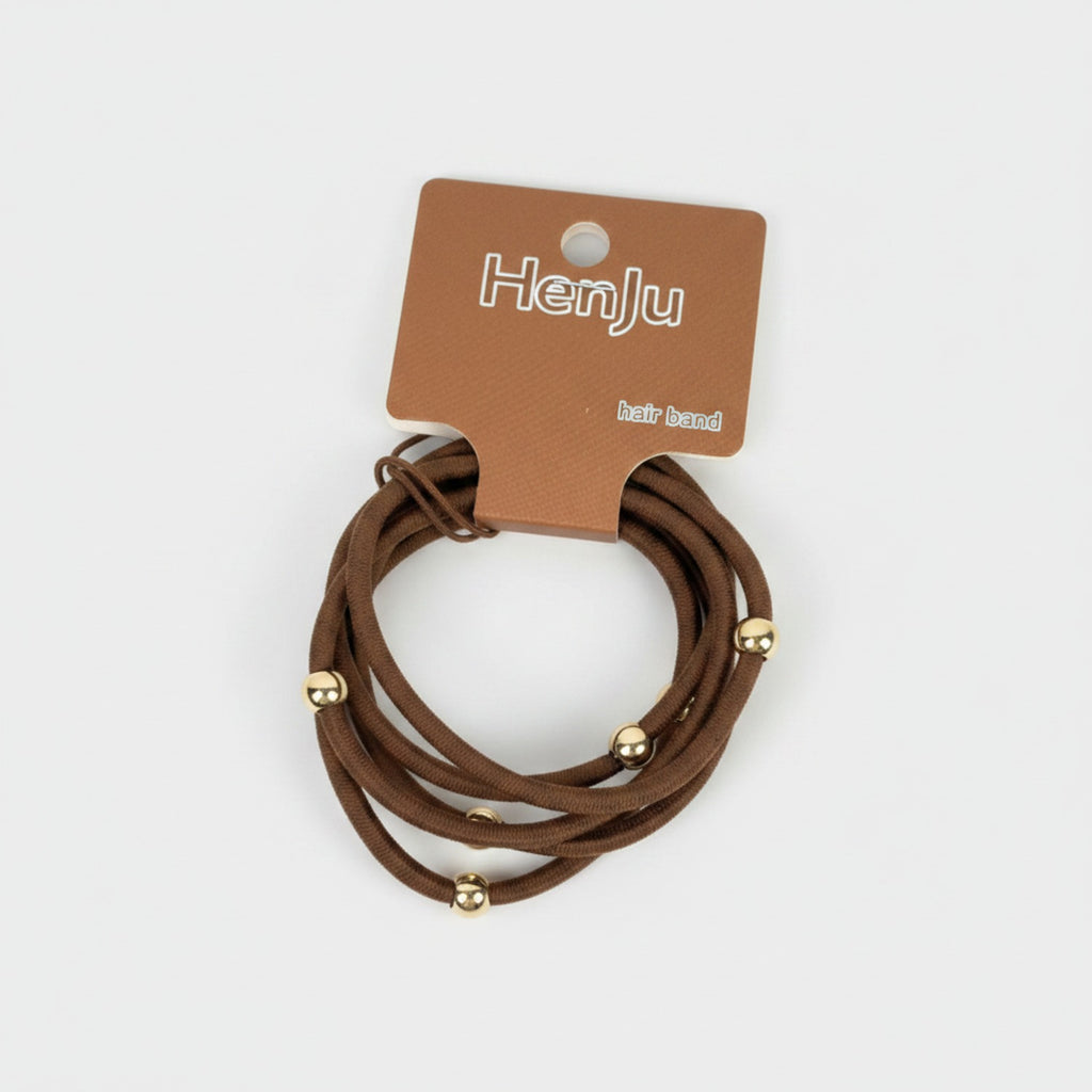Brown Hair Ties With Gold Beaded Accents