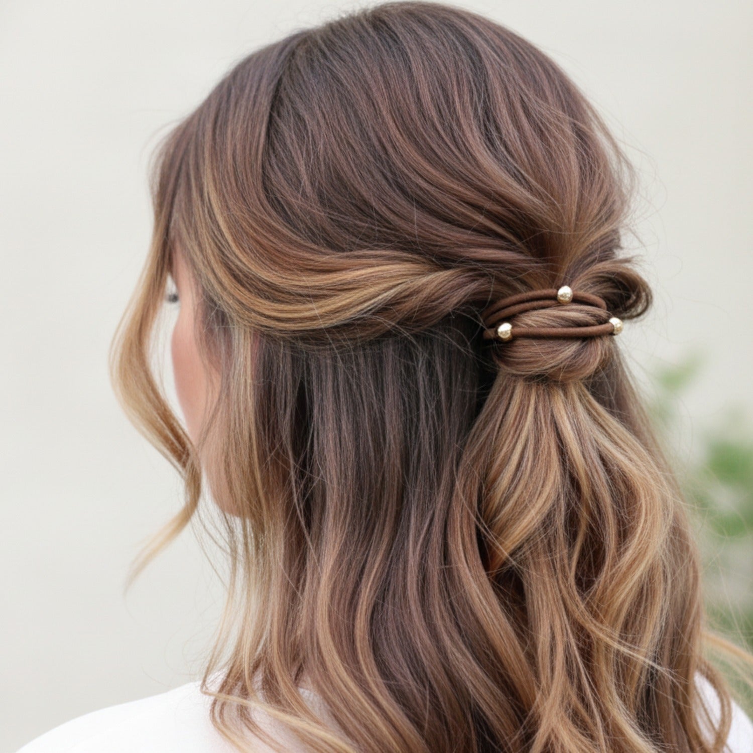 Brown Hair Ties With Gold Beaded Accents