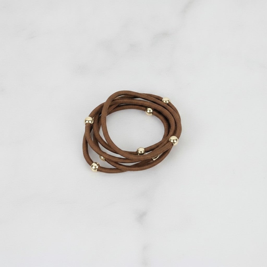 Brown Hair Ties With Gold Beaded Accents