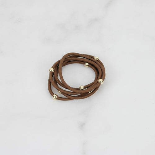 Brown Hair Ties With Gold Beaded Accents