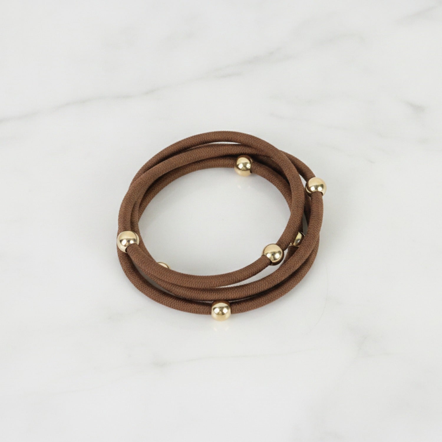 Brown Hair Ties With Gold Beaded Accents