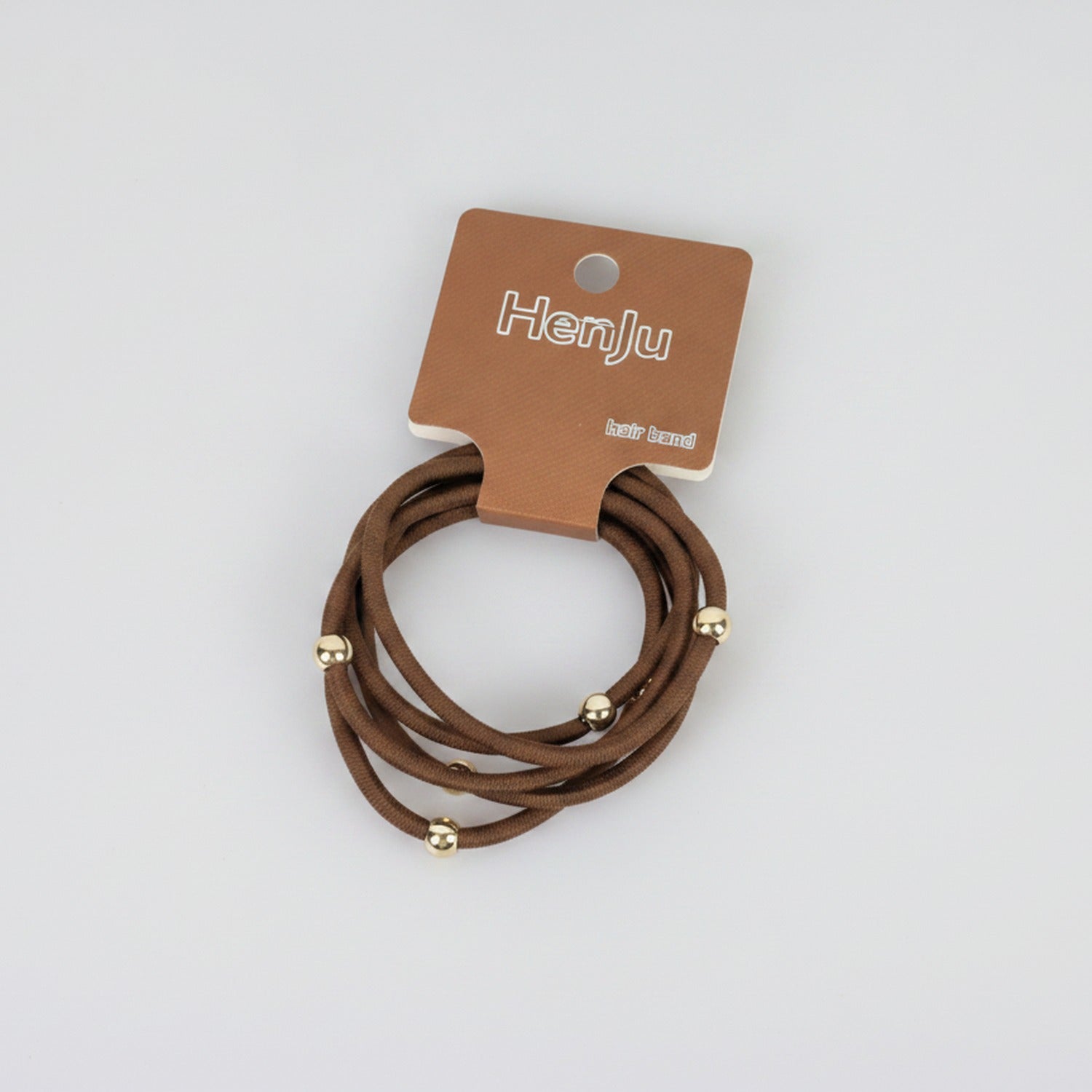Brown Hair Ties With Gold Beaded Accents
