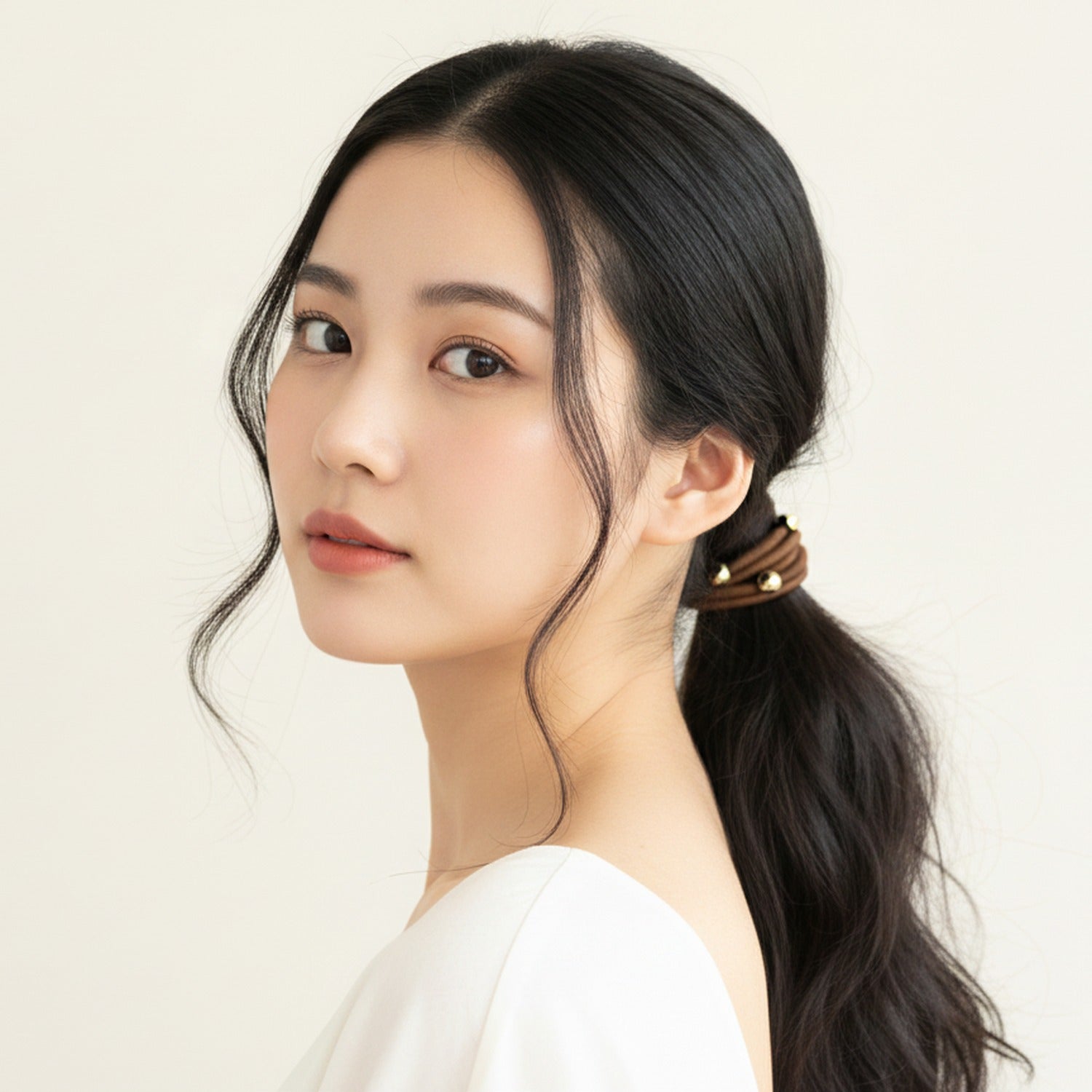 Brown Hair Ties With Gold Beaded Accents