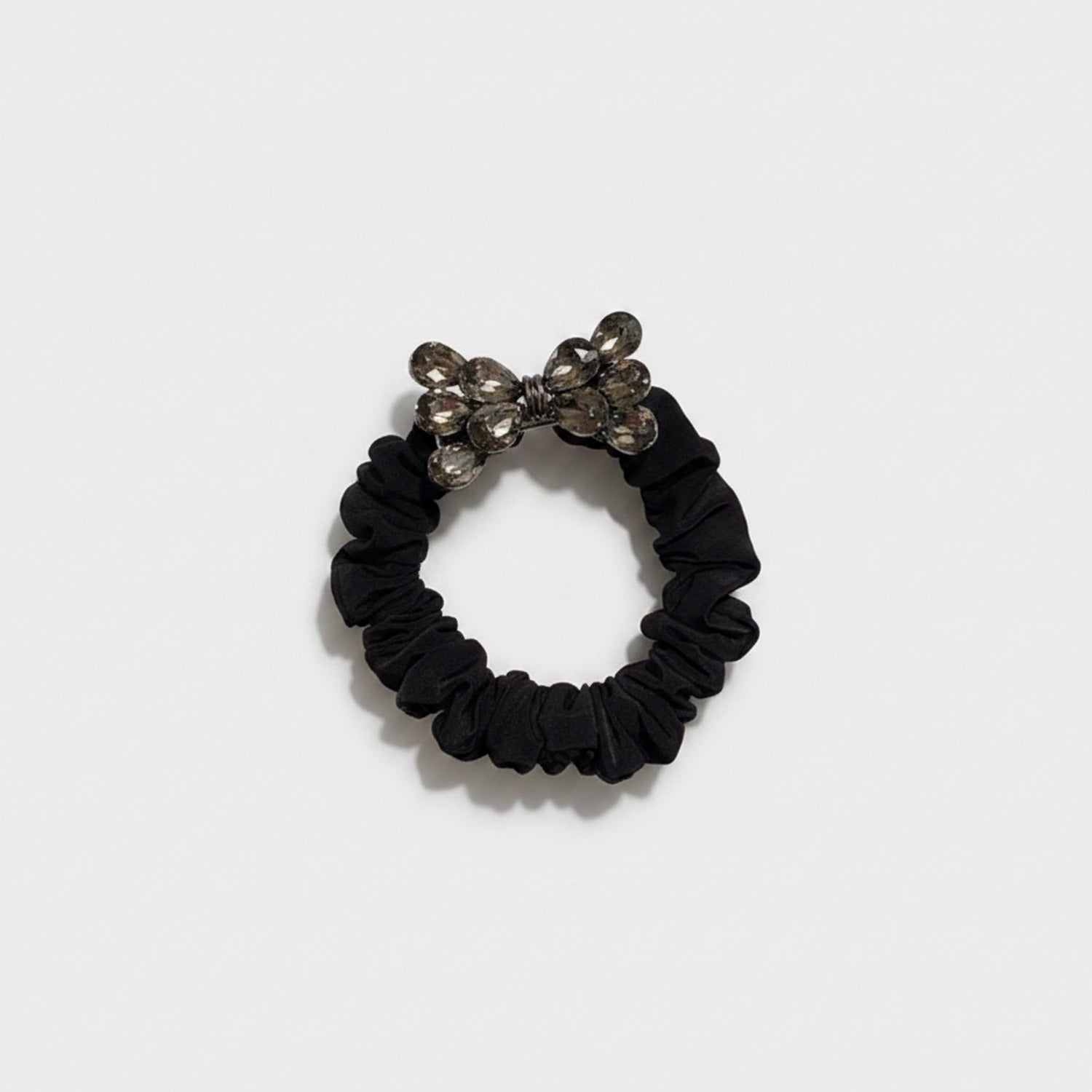 Black Scrunchie With Rhinestone Bow Charm