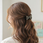 Black Scrunchie With Rhinestone Bow Charm