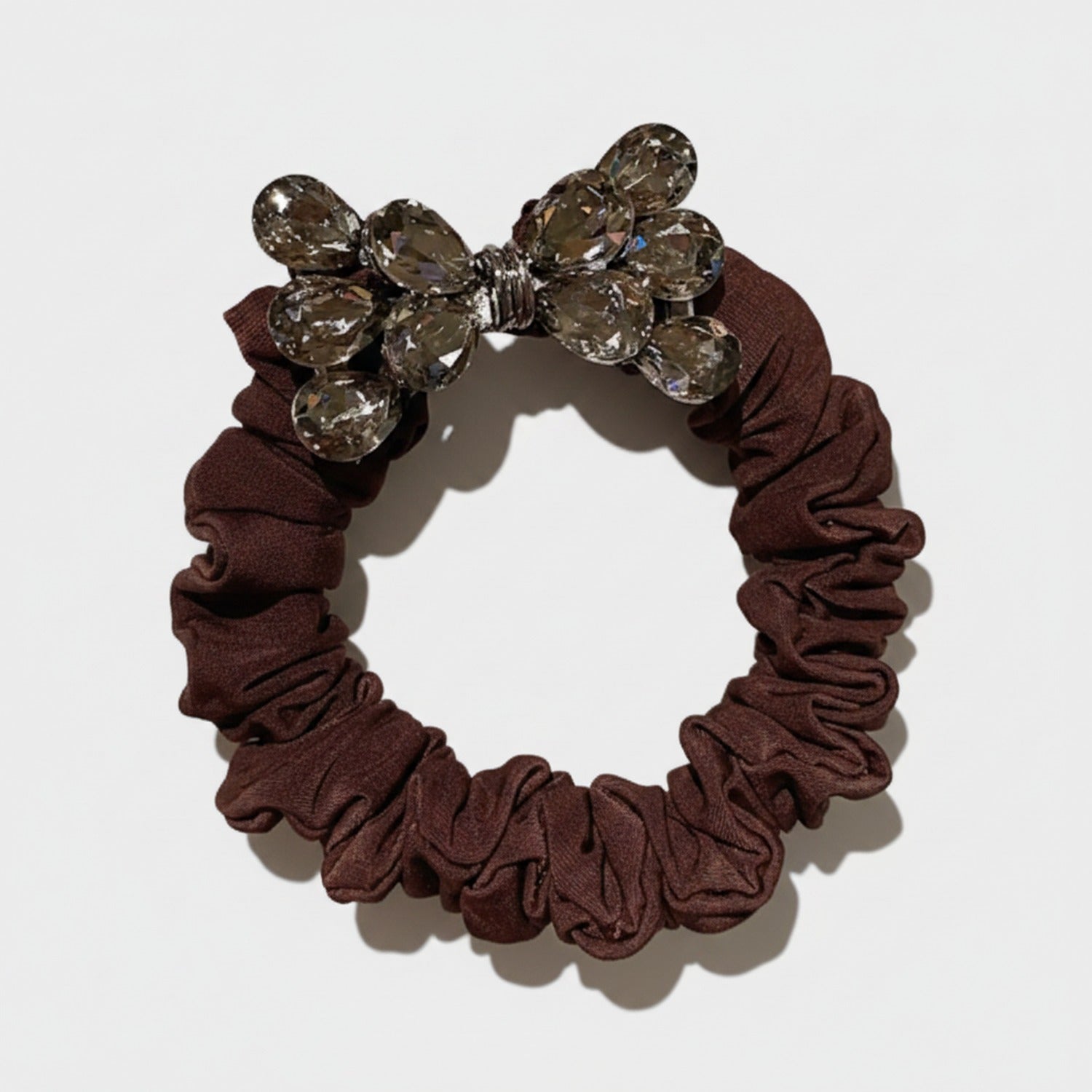 Burgundy Rhinestone Bow Scrunchie Hair Tie