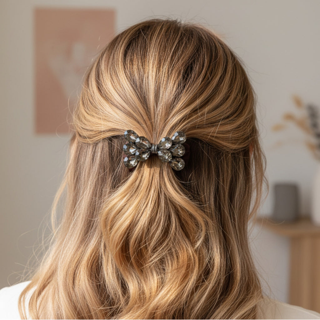 Burgundy Rhinestone Bow Scrunchie Hair Tie