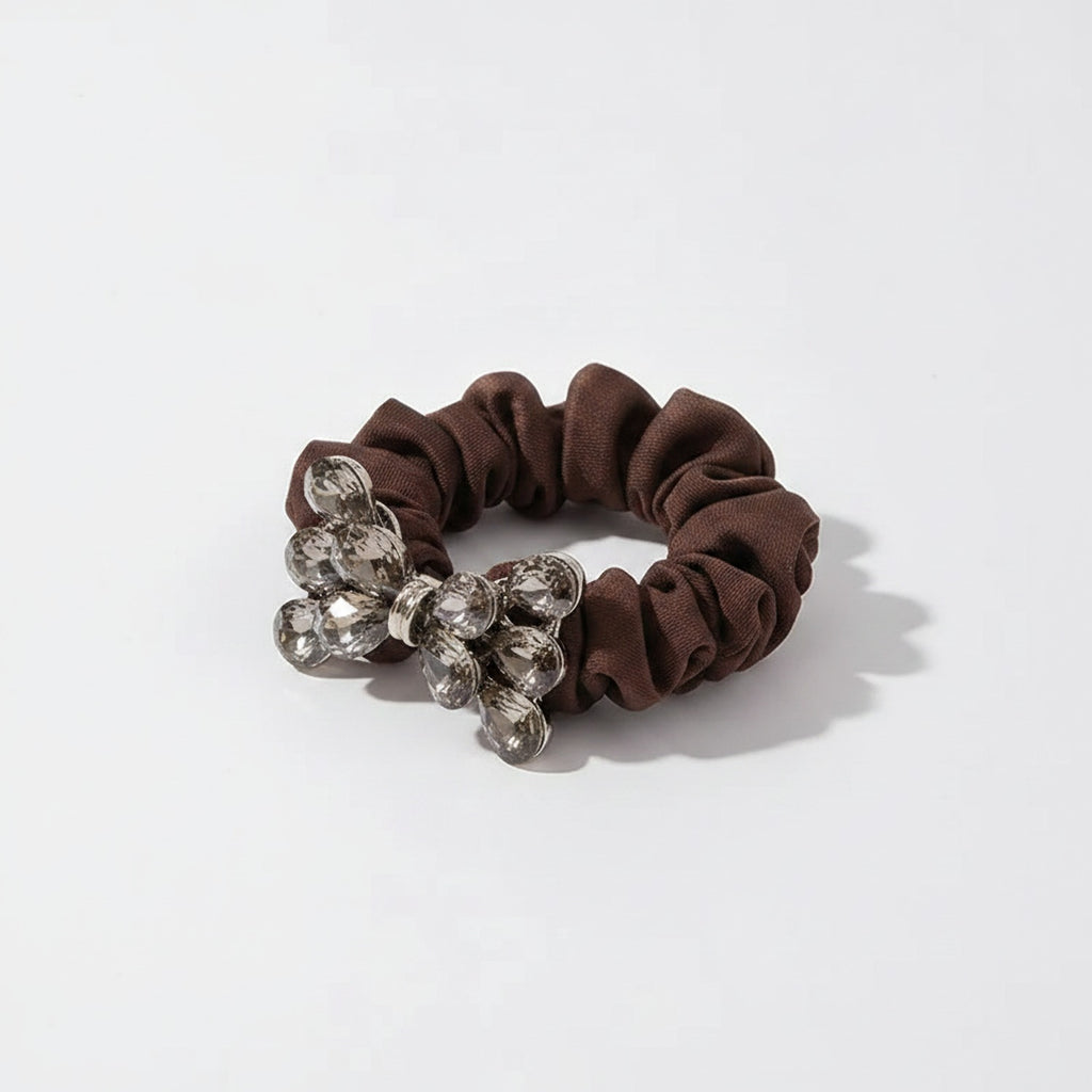 Burgundy Rhinestone Bow Scrunchie Hair Tie – hair accessories (view 1)