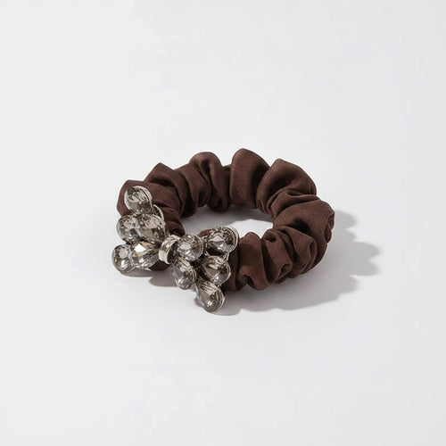 Burgundy Rhinestone Bow Scrunchie Hair Tie – hair accessories (view 1)