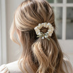 Cream Satin Scrunchie With Sage Ribbon Bow