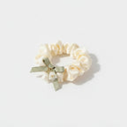 Cream Satin Scrunchie With Sage Ribbon Bow – hair accessories (view 1)