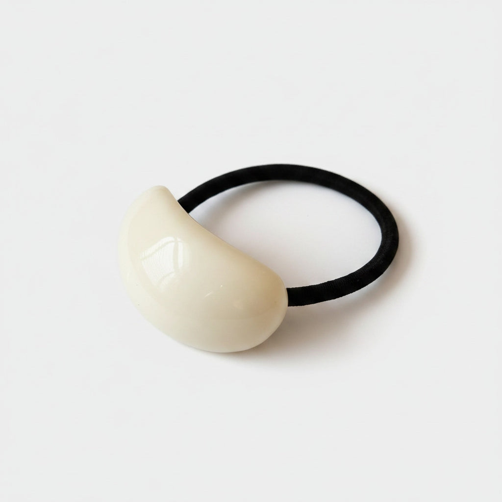 Cream Pearl Dome Hair Tie With Black Band