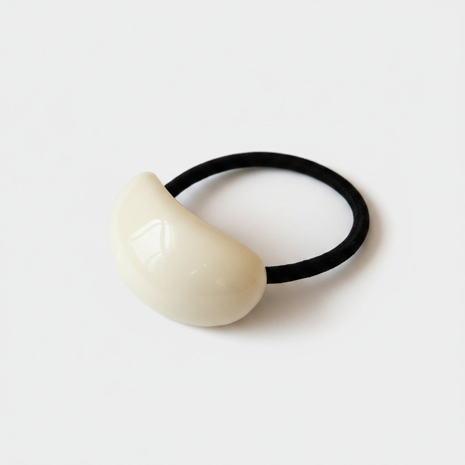 Cream Pearl Dome Hair Tie With Black Band