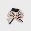 Lace Bow Pearl Hair Scrunchie Black Pink
