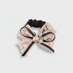 Lace Bow Pearl Hair Scrunchie Black Pink