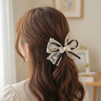 Lace Bow Pearl Hair Scrunchie Black Pink
