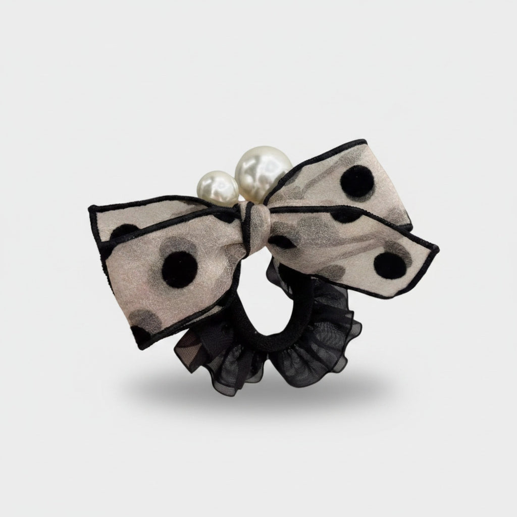 Pearl Polka Dot Bow Hair Scrunchie