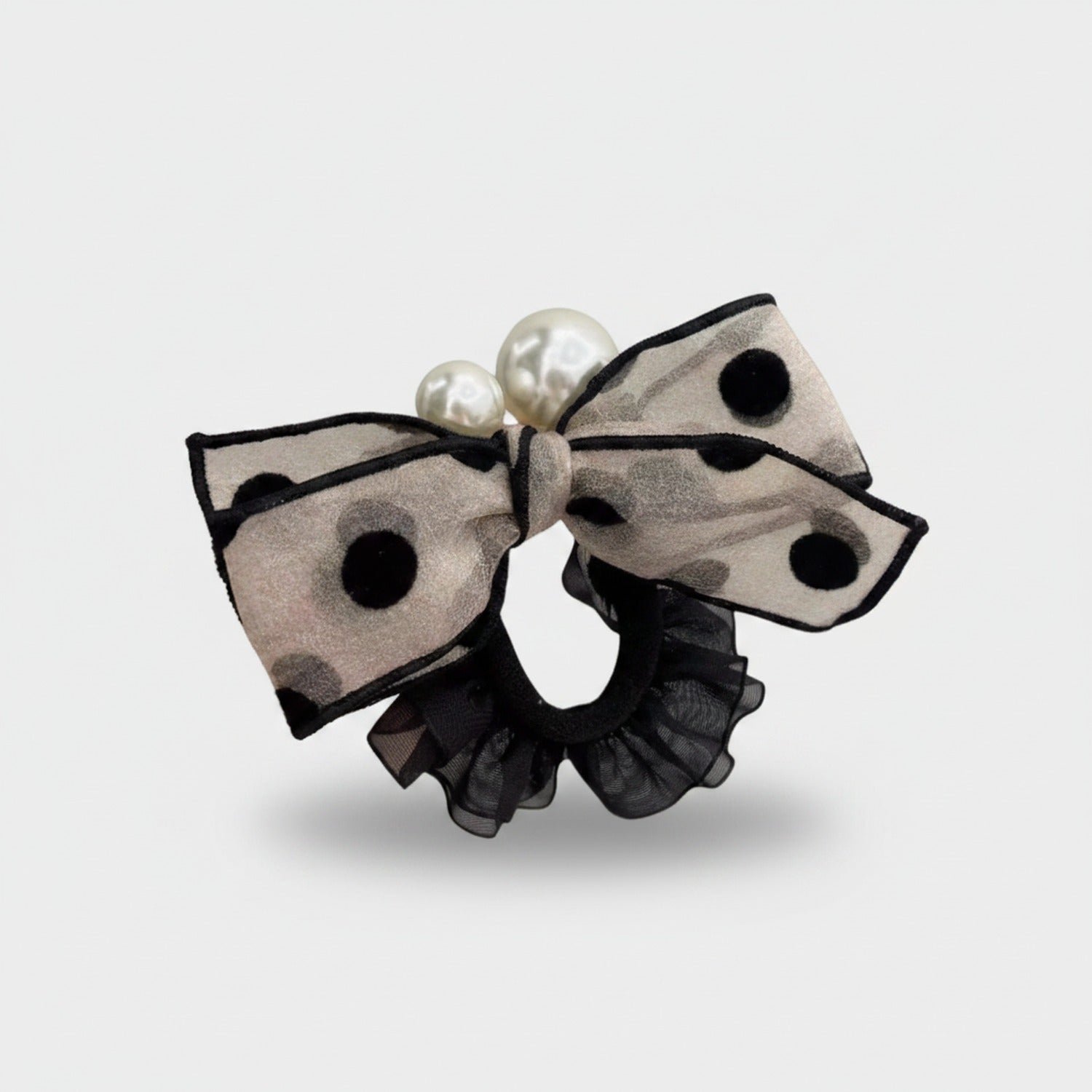 Pearl Polka Dot Bow Hair Scrunchie