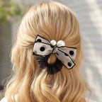 Pearl Polka Dot Bow Hair Scrunchie