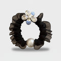Black Mesh Scrunchie with Pearl Charm and Crystal Flower