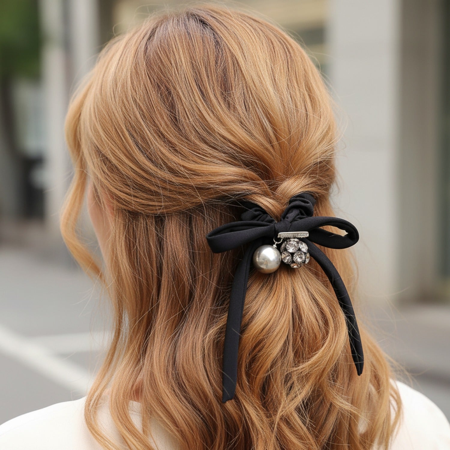 Black Velvet Scrunchie With Pearl Charm