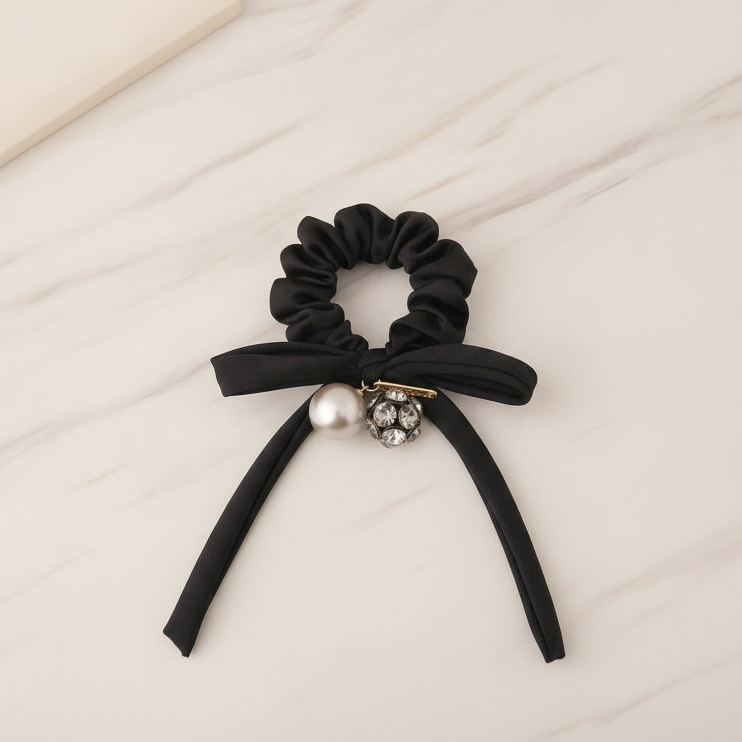 Black Velvet Scrunchie With Pearl Charm