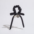 Black Velvet Scrunchie With Pearl Charm – hair accessories (view 1)