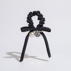 Black Velvet Scrunchie With Pearl Charm – hair accessories (view 1)