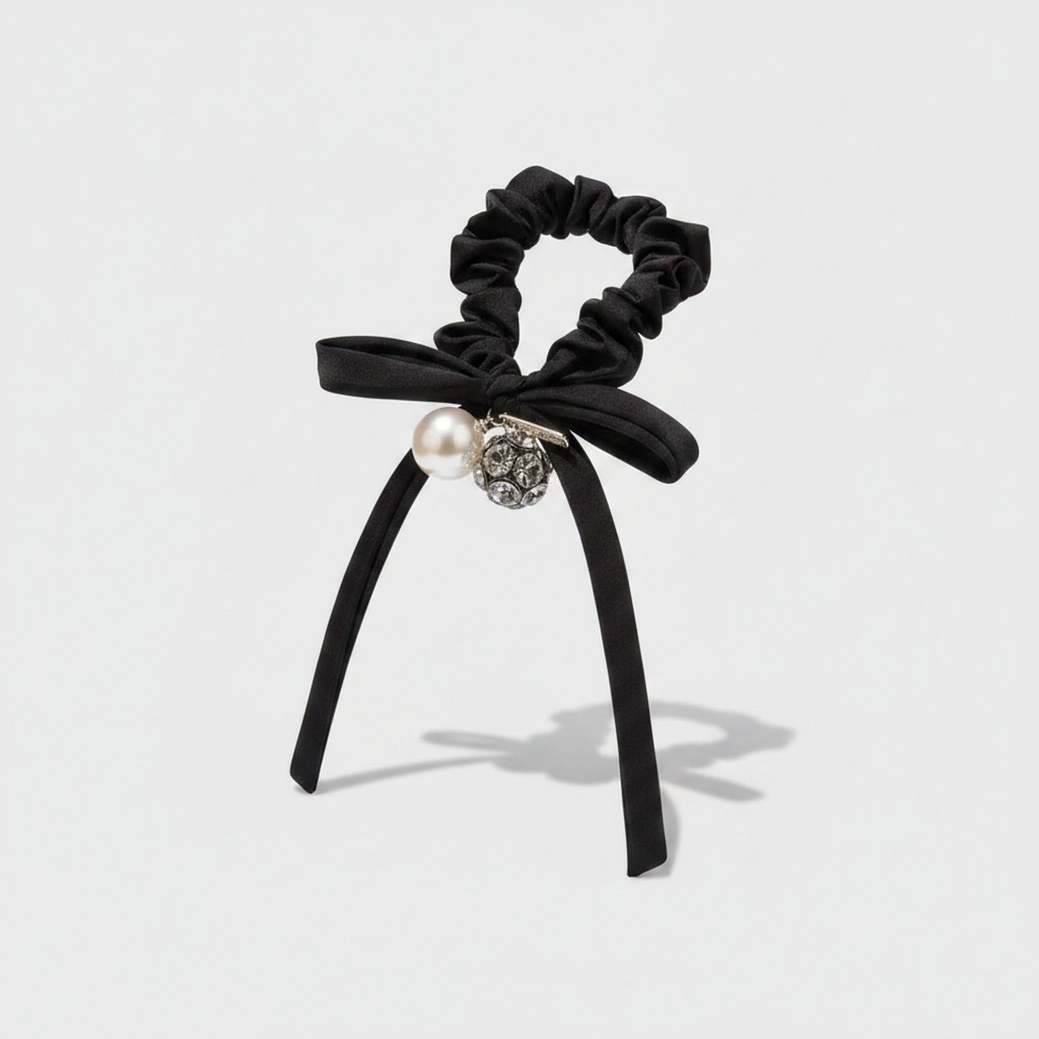 Black Velvet Scrunchie With Pearl Charm