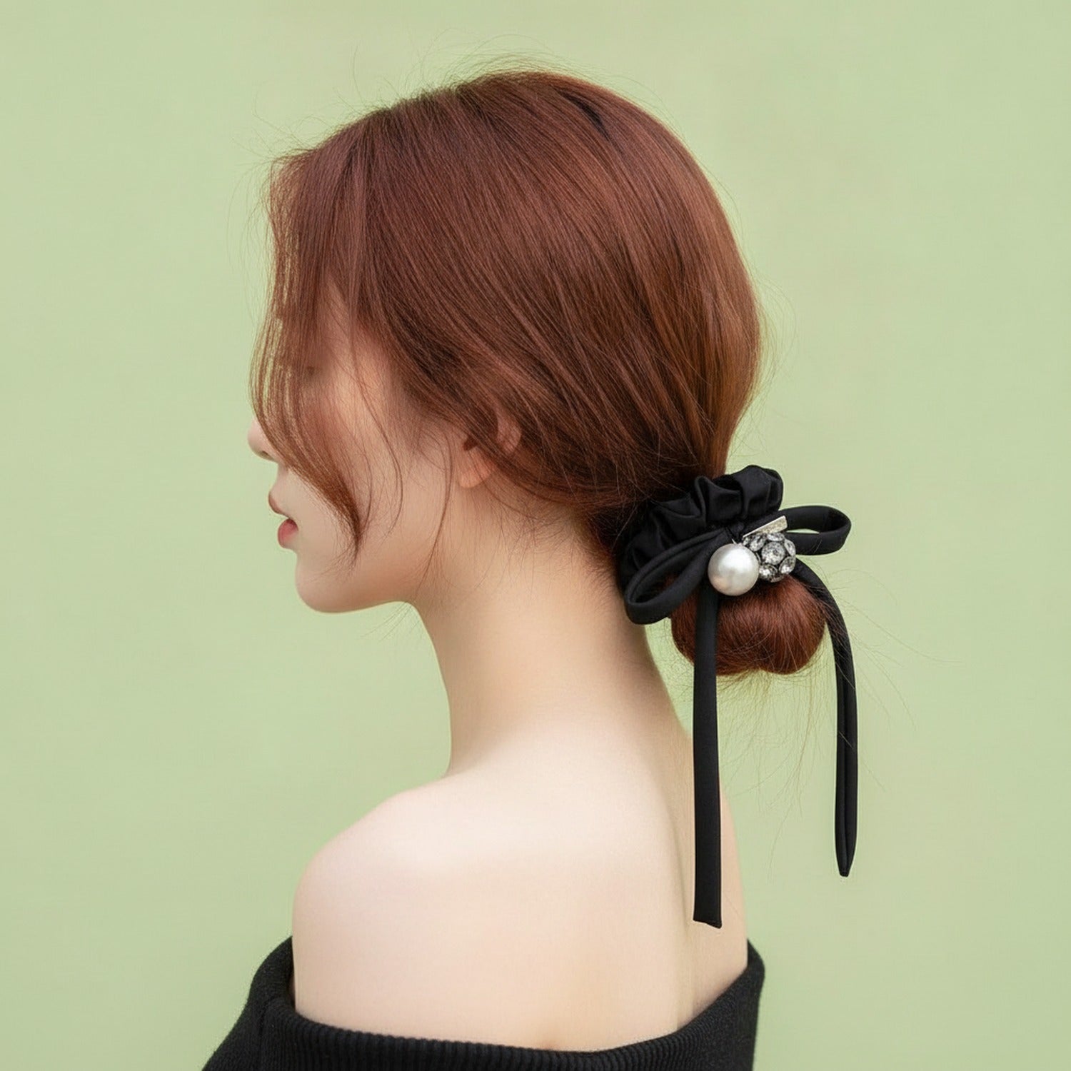 Black Velvet Scrunchie With Pearl Charm
