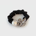 Black Scrunchie with Pearl and Rhinestone Swan Charm