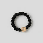 Black Scrunchie With Pearl Flower Charm
