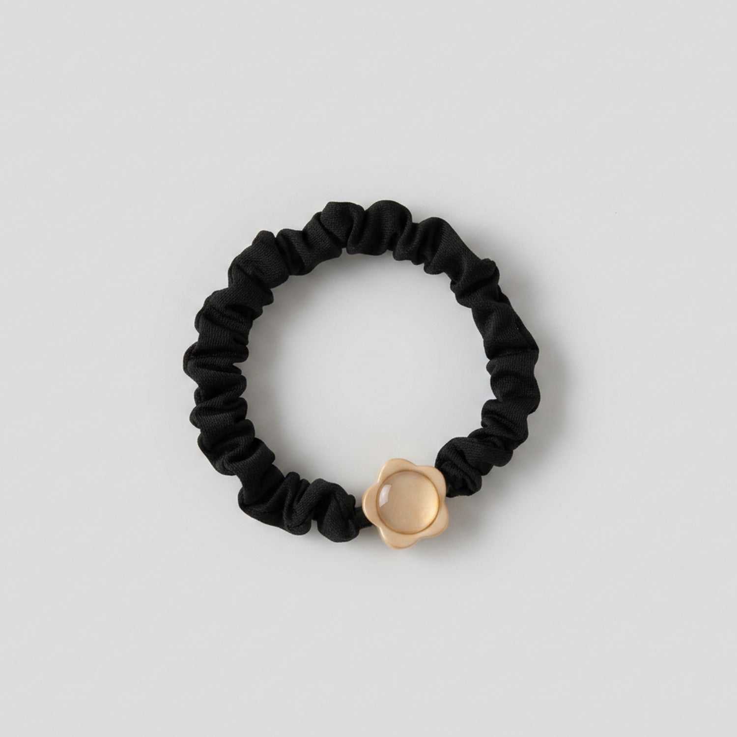 Black Scrunchie With Pearl Flower Charm