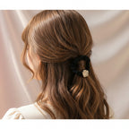 Black Scrunchie With Pearl Flower Charm