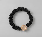 Black Scrunchie With Pearl Flower Charm – hair accessories (view 1)