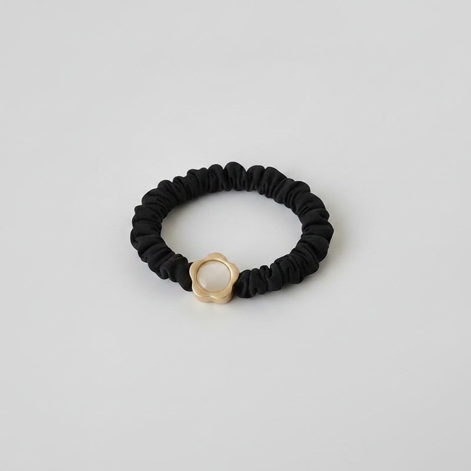 Black Scrunchie With Pearl Flower Charm