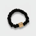 Black Scrunchie With Gold Square Charm